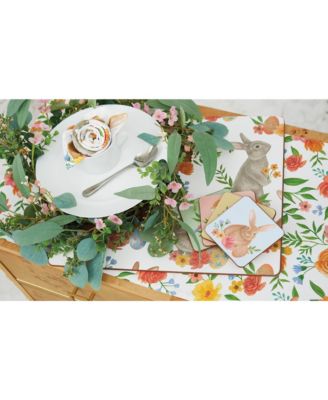 4" Multi-Color Easter Floral Cute Bunny Rabbit Drink Sitter Coasters Set of 4