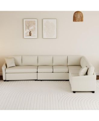 124.8'' L-Shaped Pull Out Sleeper Sofa Bed with USB Ports & Power Outlets, Convertible Sectional Couch for Living Room