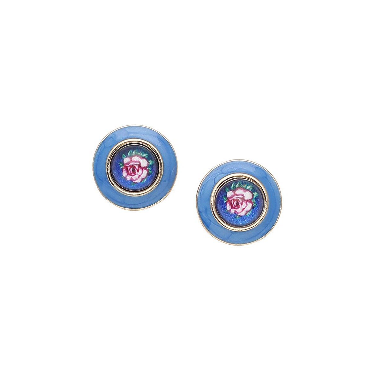 Sohi Women's Blue Enamel Flower Stud Earrings