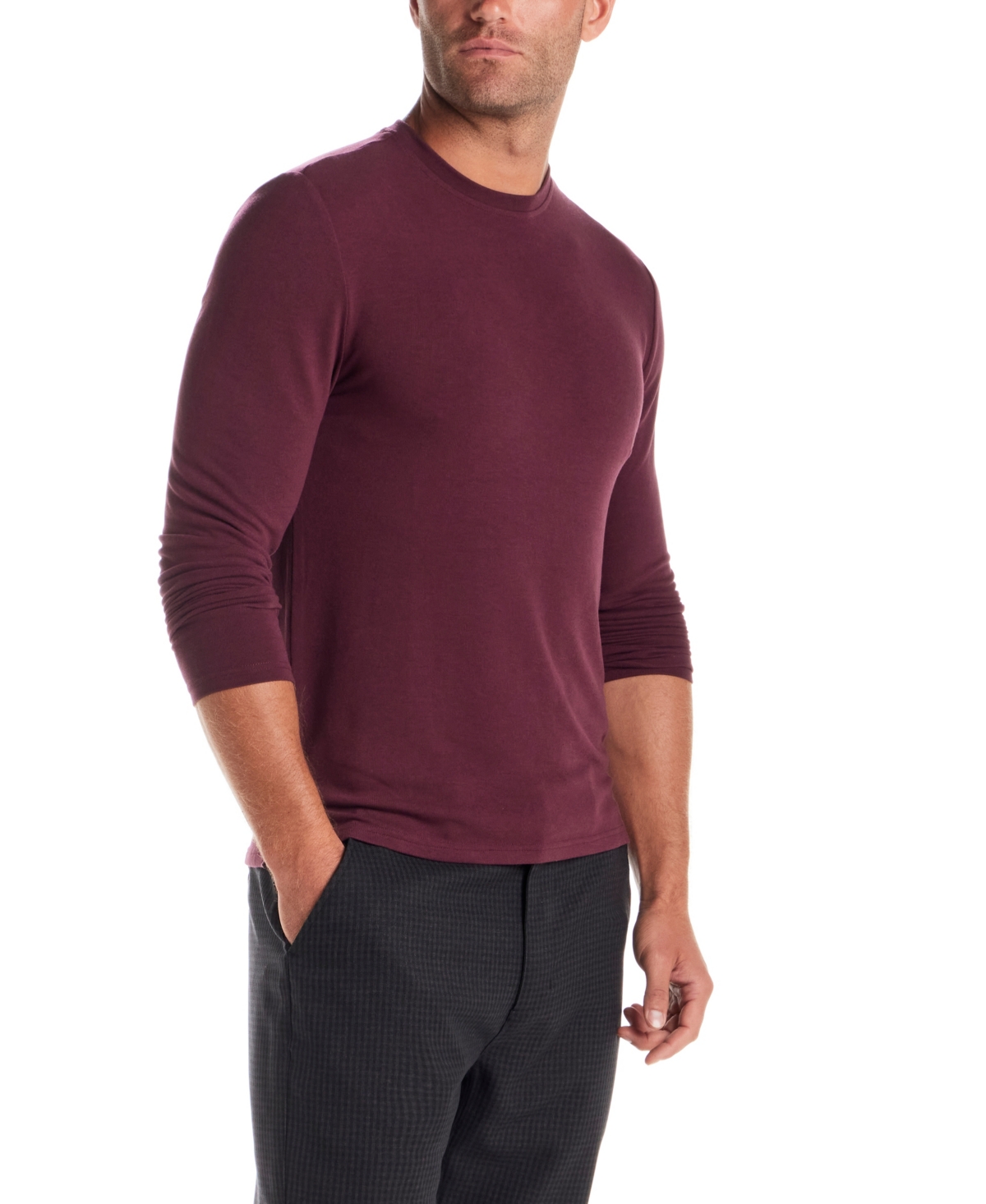 Vintage & Black Men's Long Sleeve Crewneck T-shirt In Burgundy