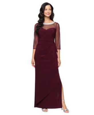 Alex Evenings - Women's Embellished-Neck Side-Ruched Illusion Dress