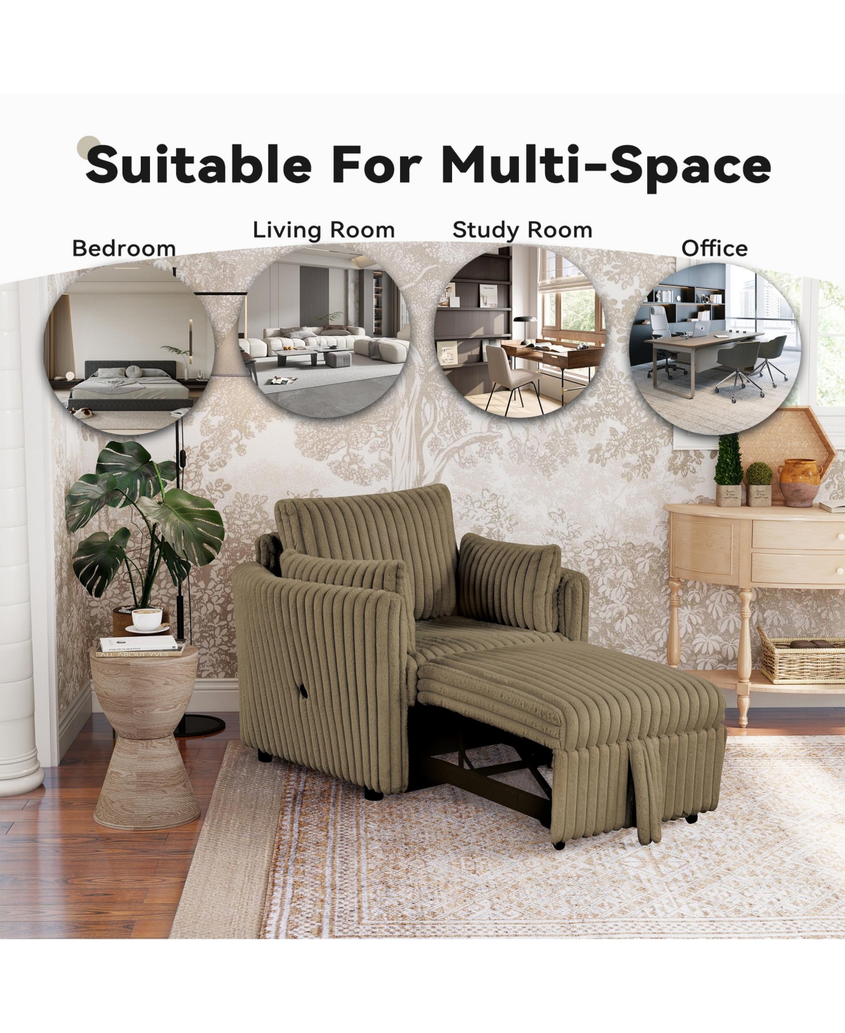 Boyel Living Convertible Sofa Bed Chair Pullout Single Sleeper with Usb and Pillows for Room