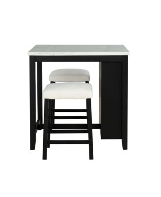 3-Piece Bar Table and Chairs Set Lvory Tall Dining Table with USB and Upholstered Bar Stool for Living Room Kitchen