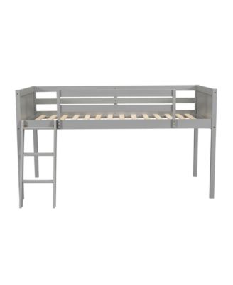 Twin Size Wood Low Loft Bed with Ladder, ladder can be placed on the left or right