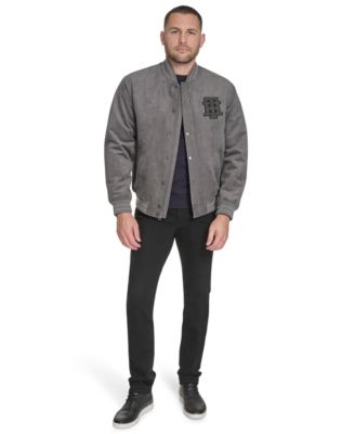 Men's Faux Suede Varsity Bomber with Patches