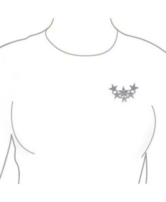 Set of 2 Large Celestial Rock Star Crystal Stars Brooch Pin Silver Gold Plated