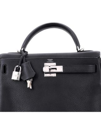 Kelly 28 Handbag Black Togo with Palladium Hardware