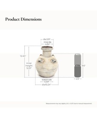 Rustic Off-White with Gray 12.4-Inch Tall Terracotta Urn Vase