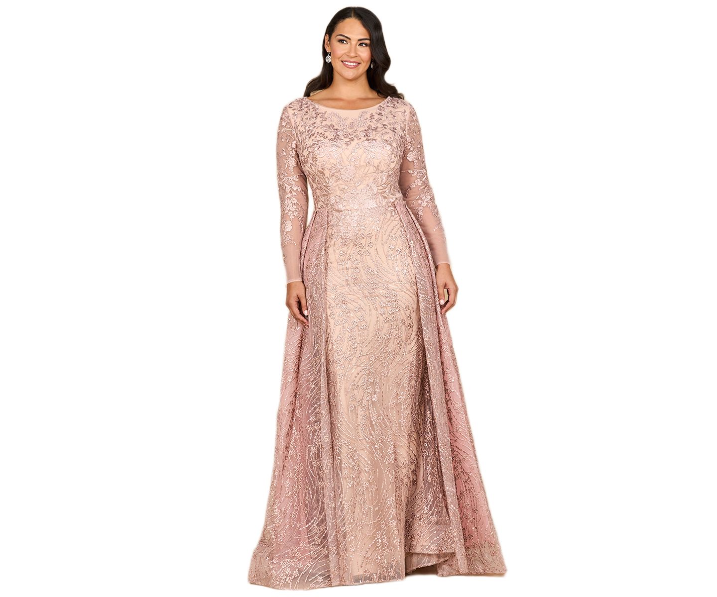 Женские платья Lara Long Sleeve Gown with Overskirt, цвет: Пудровый — фото 1