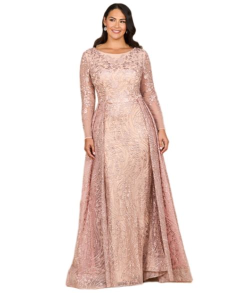 Женские платья Lara Long Sleeve Gown with Overskirt, цвет: Пудровый