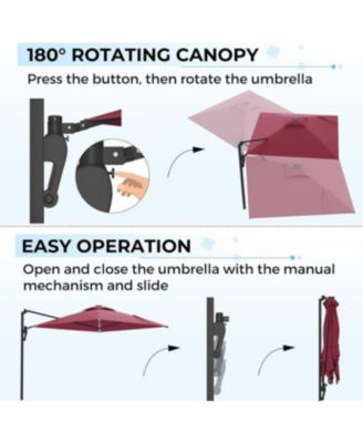 10FT Large Patio Umbrella with Solar Lights, Rectangle Wall Mounted Outdoor Patio Umbrella