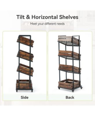 4-Tier Wooden Kitchen Cart with Wheels, Mobile Fruit and Vegetable Storage, Utility Shelf