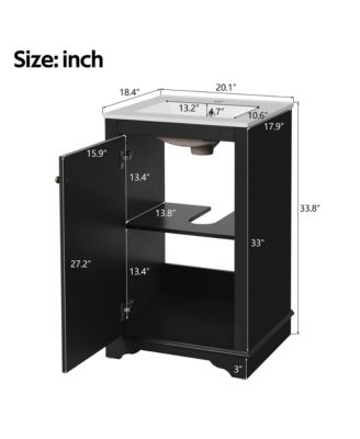 20-Inch Bathroom Vanity with Ceramic Sink, Freestanding Single Vanity, Soft-Close Door & Adjustable Shelf