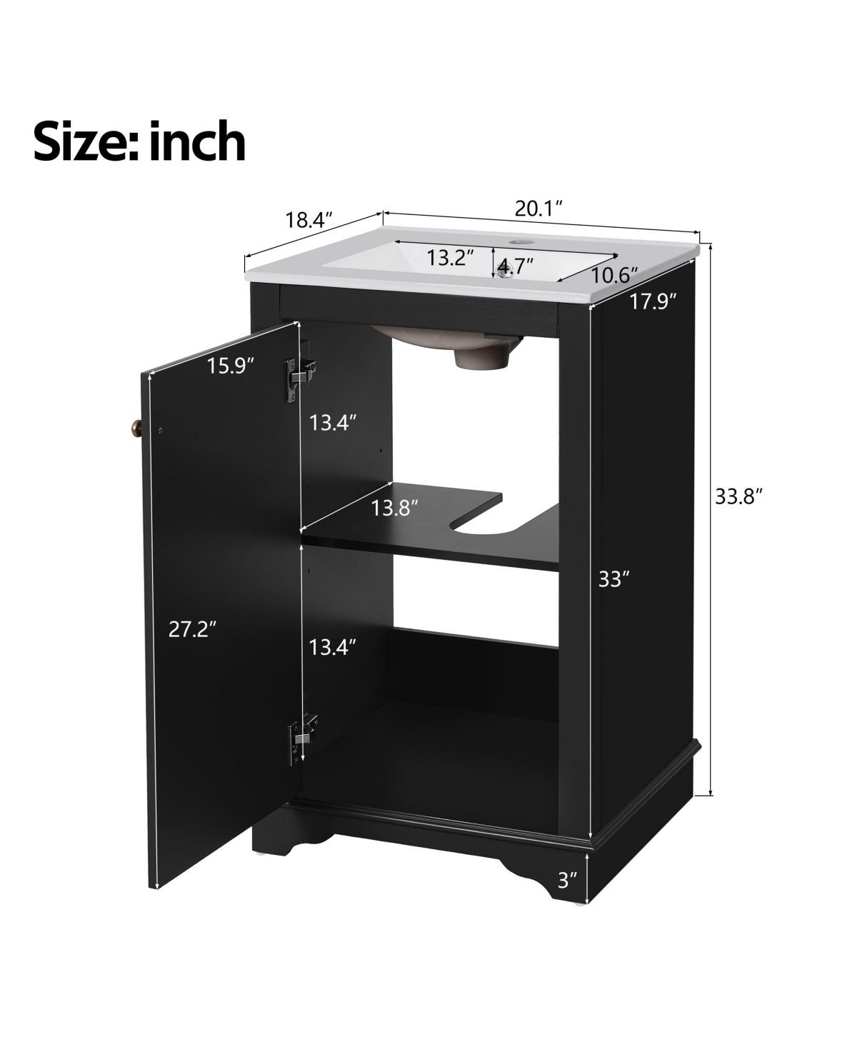 Casainc 20-Inch Bathroom Vanity with Ceramic Sink, Freestanding Single Vanity, Soft-Close Door & Adjustable Shelf
