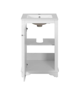 20-Inch Bathroom Vanity with Ceramic Sink, Freestanding Single Vanity, Soft-Close Door & Adjustable Shelf