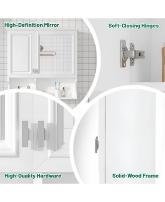 30'' Mirror Medicine Cabinet with Open Shelves, Doors & Adjustable Shelf for Bathroom Storage