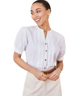 Women's Cotton Pleated Short Sleeve Shirt