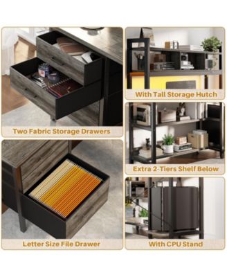 59'' W L-Shaped Computer Desk with Tall Hutch,Corner Desk