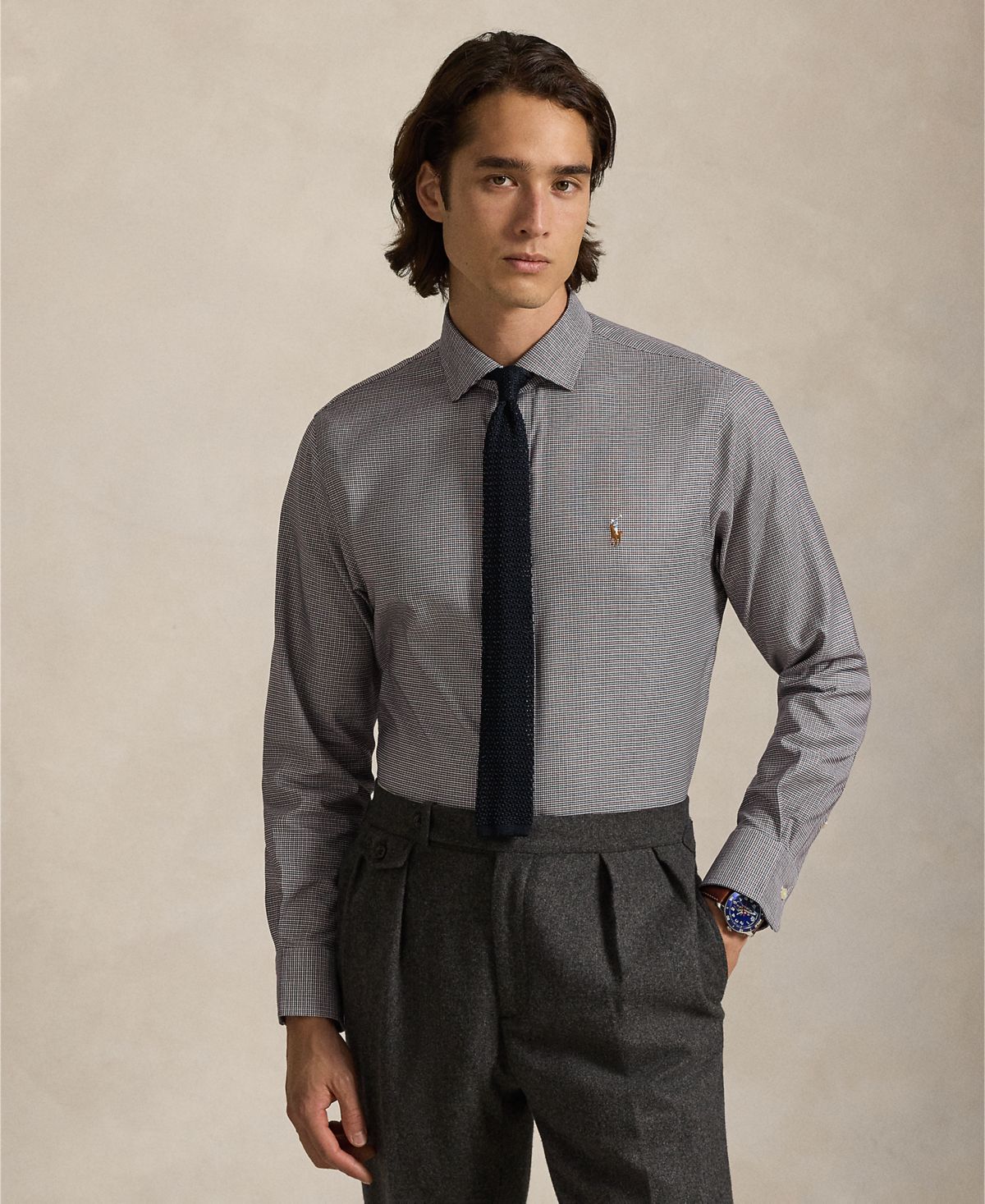 Мужская клетчатая оксфордская рубашка классического покроя