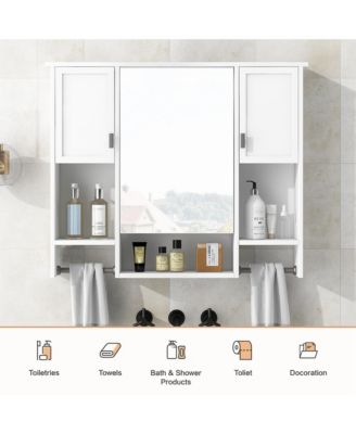 35'' x 28'' Modern Wall Mounted Bathroom Storage Cabinet with Mirror & Towel Bar