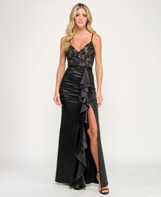 KATIA RAE - Juniors' V-Neck Lace-Up Gown