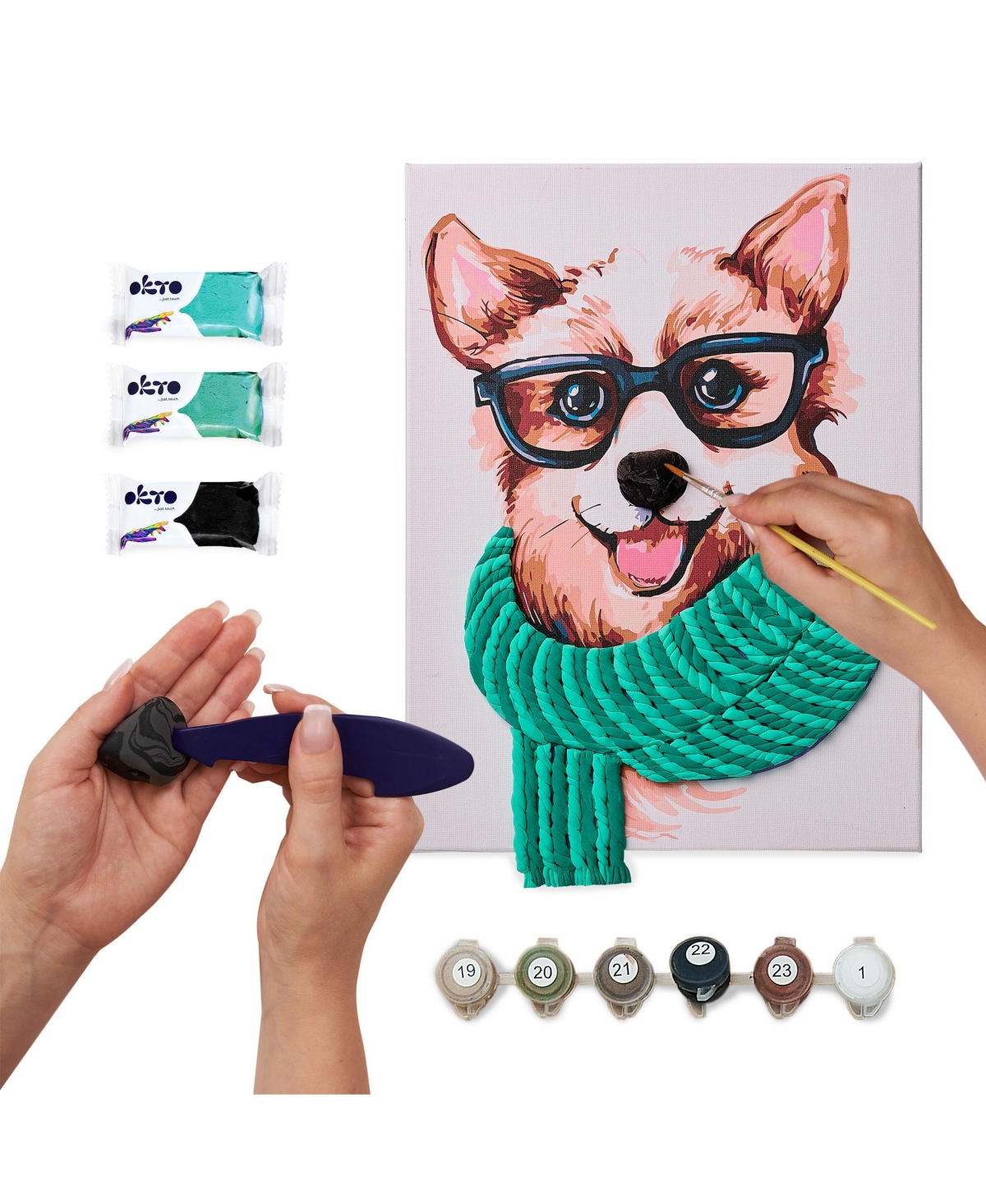 Wise Elk Okto Air-Dry Clay 3D Painting Kit – Kit Fashion Corgi (11.8 x 15.7 in)