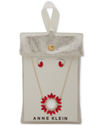 Pav&eacute; & Stone Pendant Necklace & Stud Earrings Set