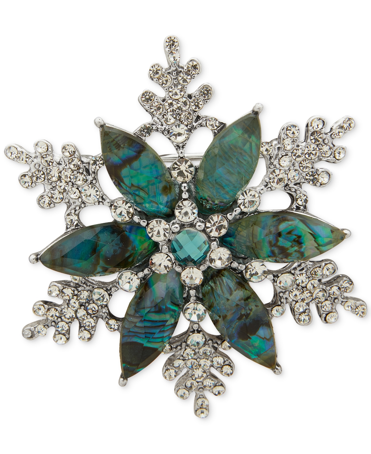 Anne Klein Crystal Silver-tone Snowflake Pin In Blue