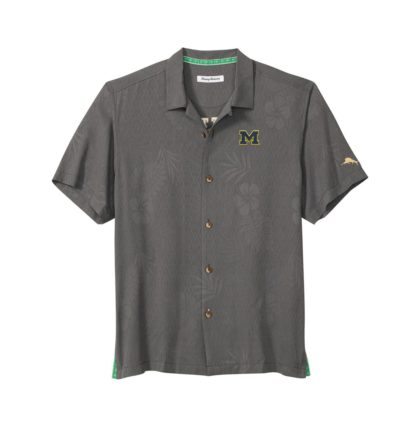 Мужская футболка Tommy Bahama Gray Michigan Wolverines Catch of the Day Camp IslandZone Button-Up — фото 2