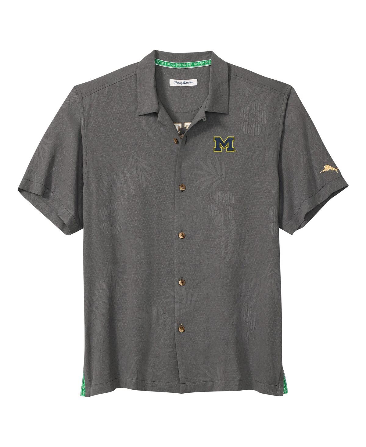 Tommy Bahama Men's Gray Michigan Wolverines Catch of the Day Camp IslandZone Button-Up T-Shirt