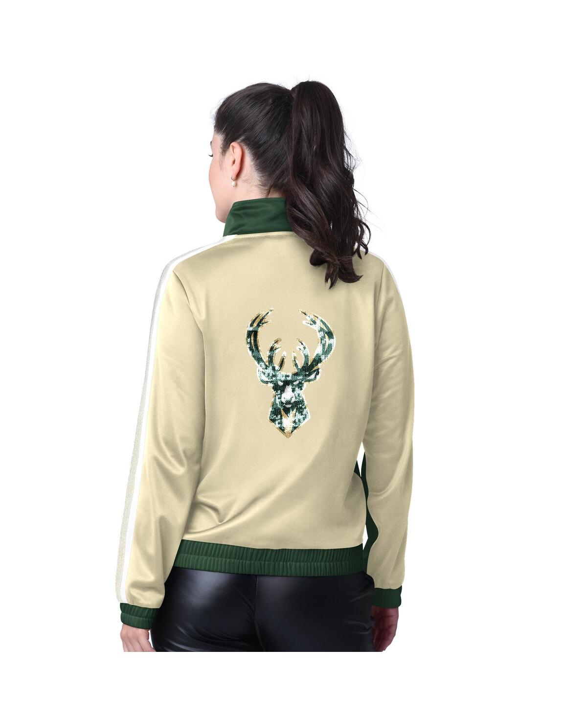 G-iii 4her By Carl Banks Women's Hunter Green/cream Milwaukee Bucks Rebel Sequin Bling Full-zip Track Jacket In Green