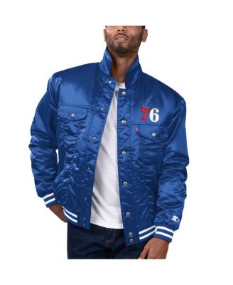 Starter - Men's x Levi's Royal Philadelphia 76ers Silver Label Trucker Satin Full-Snap Jacket