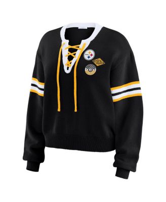 Women's Black Pittsburgh Steelers Lace-Up Pullover Sweatshirt