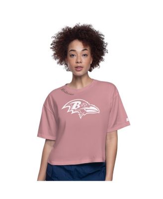 Starter - Women's&nbsp; Pink Baltimore Ravens Play the Ball Boxy Cropped T-Shirt