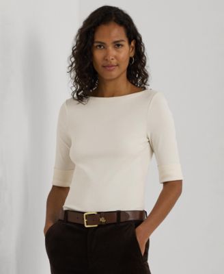 Stretch Cotton Boatneck T-Shirt