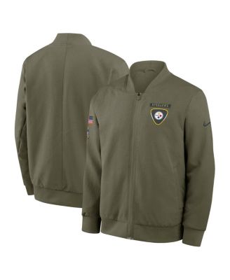 Nike - Men's Olive Pittsburgh Steelers 2025 Salute to Service Sideline Full-Zip Bomber Jacket