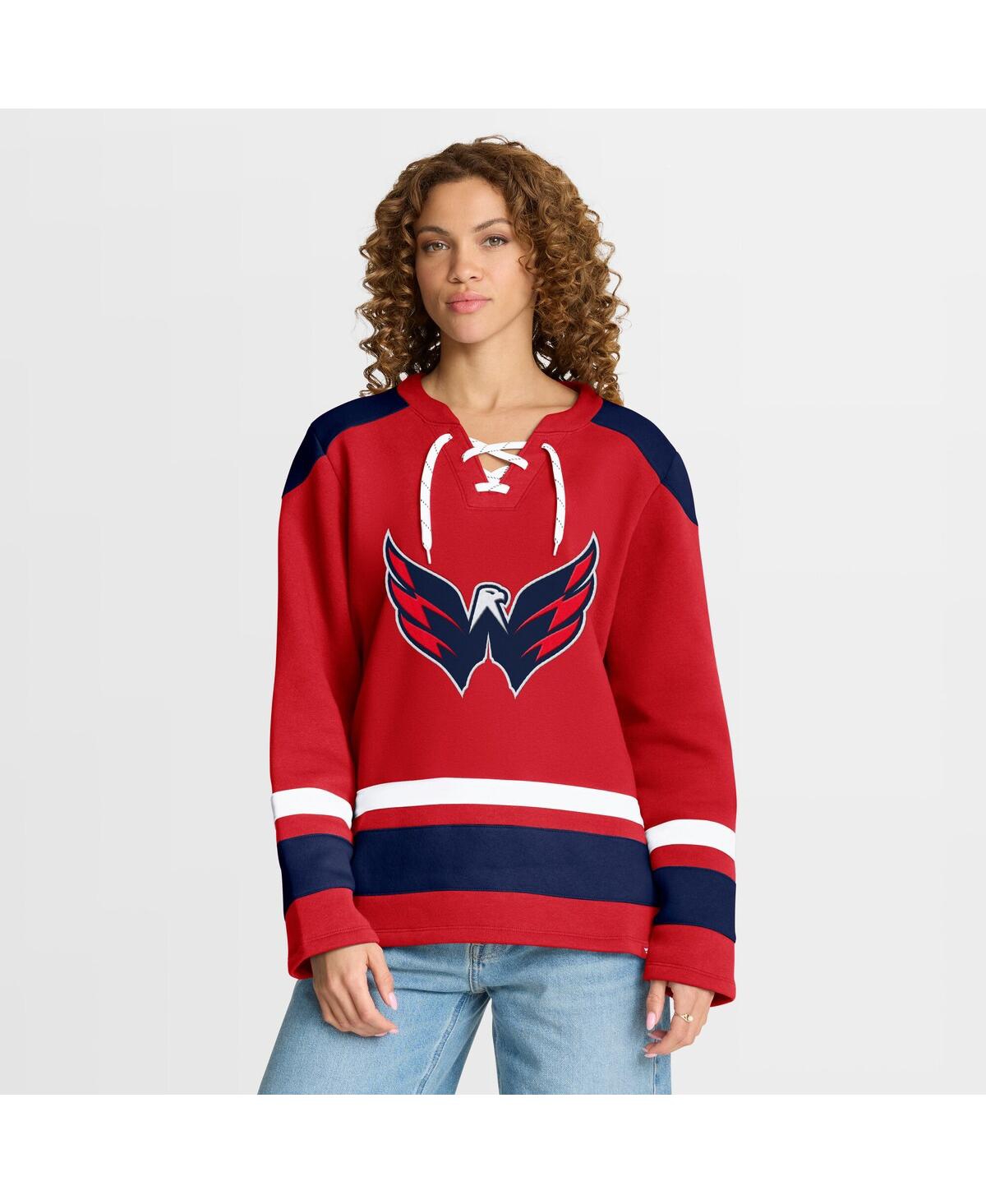 Fanatics Women's Red Washington Capitals Icing Long Sleeve Lace Up Sweatshirt - Red