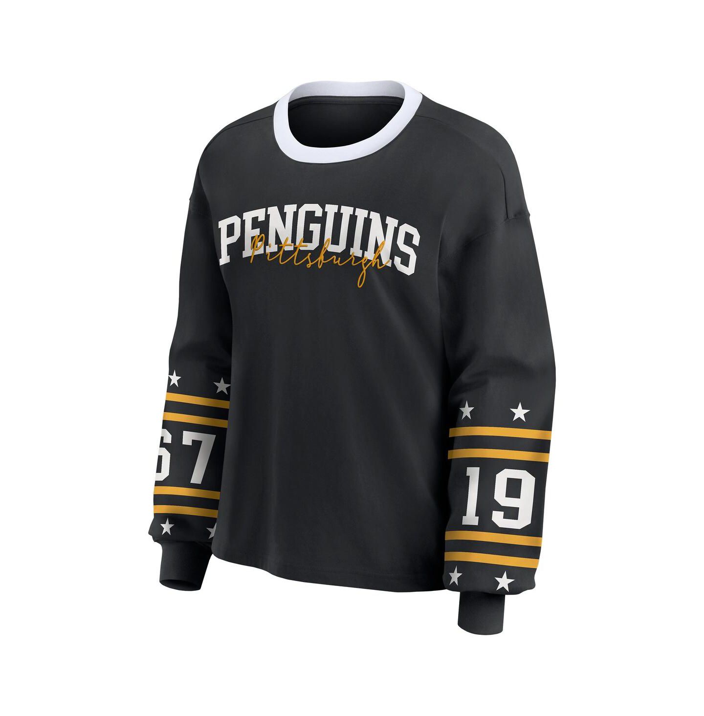 Женская футболка WEAR by Erin Andrews Black Pittsburgh Penguins Long-Sleeve Sport — фото 2