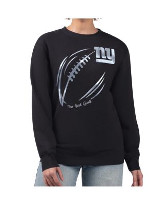 G-III 4Her by Carl Banks - Women's Black New York Giants Metallic Print Football Sketch Fleece Crewneck Sweatshirt