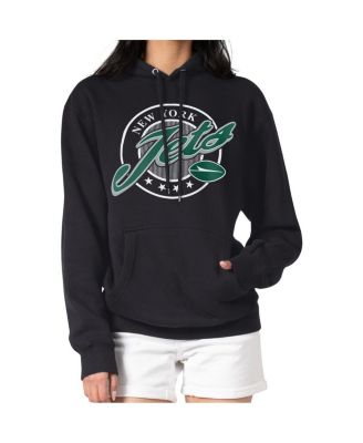 G-III 4Her by Carl Banks - Women's Black New York Jets Pinstripe Circle Fleece Pullover Hoodie