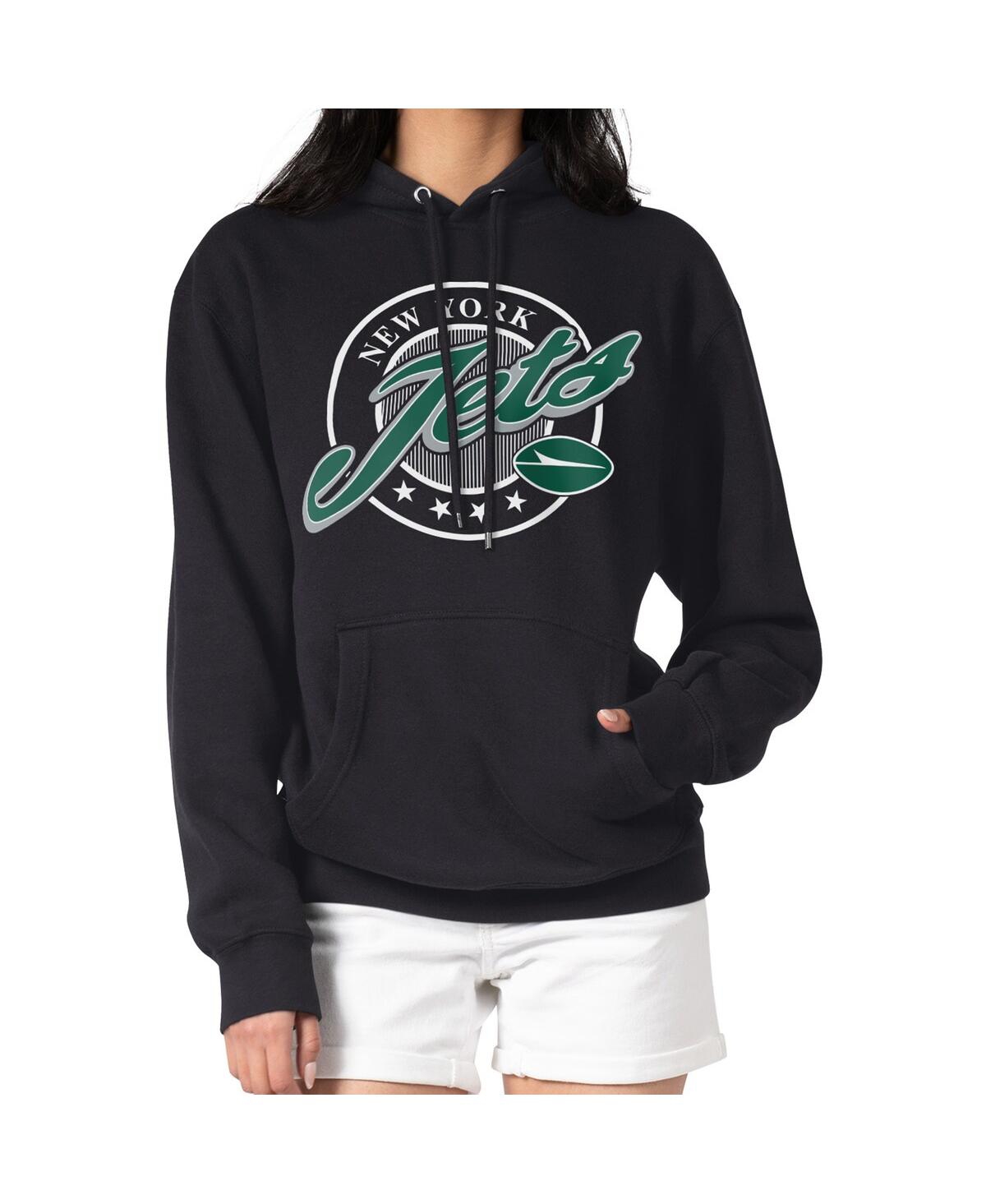 G-iii 4her By Carl Banks Women's Black New York Jets Pinstripe Circle Fleece Pullover Hoodie In Black