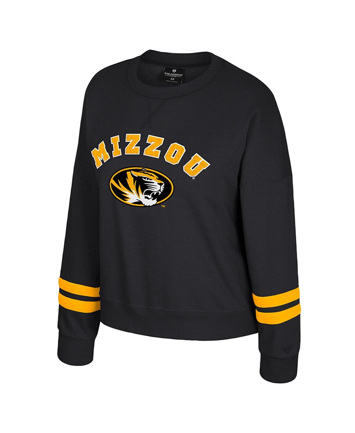 Colosseum Women's Black Missouri Tigers Splashy Crewneck Fleece Sweatshirt In Black