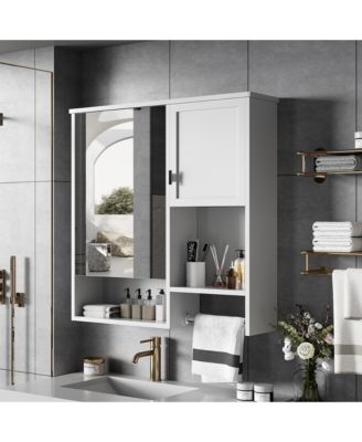 29'' x 28'' Wall Mounted Bathroom Medicine Cabinet with Mirror & Towel Bar