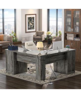 L Shaped Desk with Charging Station, Computer Desk Workstation with File Cabinet and Drawers for Office