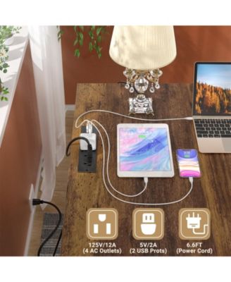 L Shaped Desk with Charging Station, Computer Desk Workstation with File Cabinet and Drawers for Office