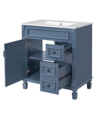 30-Inch Bathroom Vanity with Ceramic Sink, Small Bathroom Cabinet, 2 Drawers & Adjustable Storage Shelf