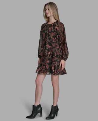 Women's Paisley Printed Long Sleeve Dress