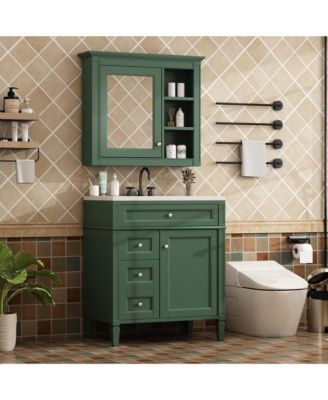 30'' Bathroom Vanity with Top Sink, Mirror Cabinet, 2 Drawers & Tip-out Drawer