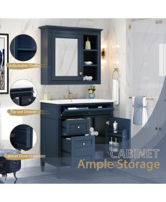 30'' Bathroom Vanity with Top Sink, Mirror Cabinet, 2 Drawers & Tip-out Drawer