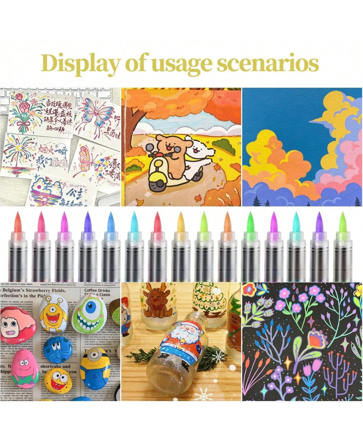 Htutwoo 36 Vivid Colors, Acrylic Markers, Soft Brush Tip Acrylic Paint Markers, Automatic Ink Control, Acrylic Paint Pens for Canvas, Diy Crafts